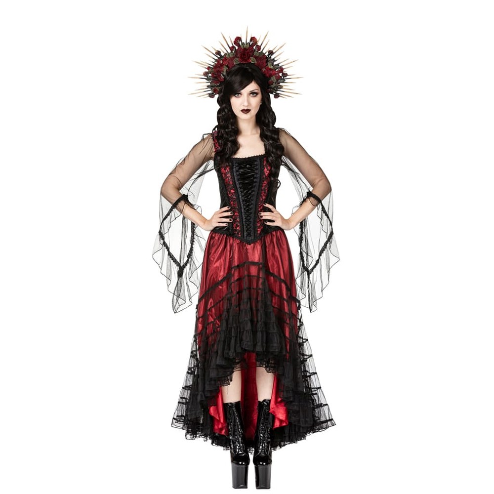 Sinister - 1275 Lange jurk - Zwart/Bordeaux rood